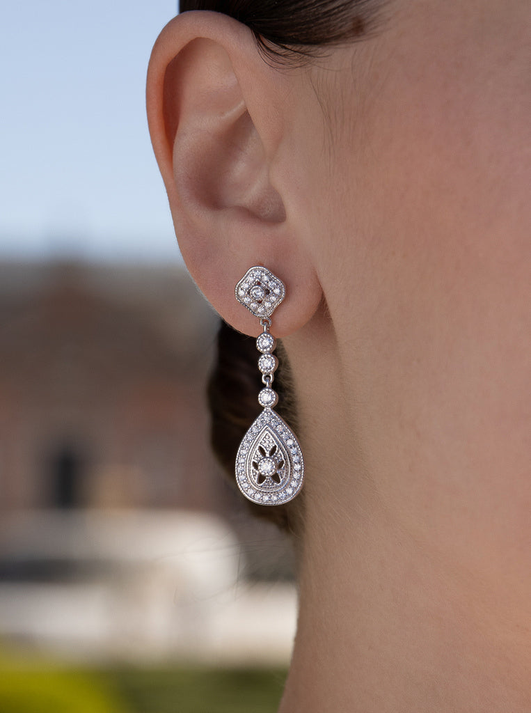 Pendientes novia de plata swarovski diseño gota con circonita