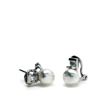 Tue and me earrings with pearl and round cut adamantine quartz