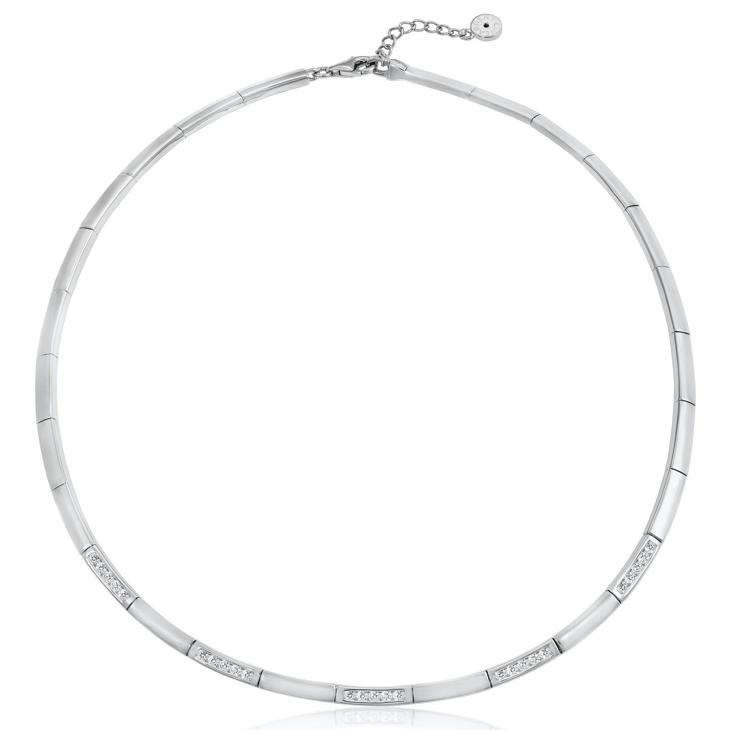 Collares cortos diseño de piezas de plata lisa con circonitas