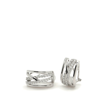 Omega clasp earrings with an intertwined design and a channel of cubic zirconia.