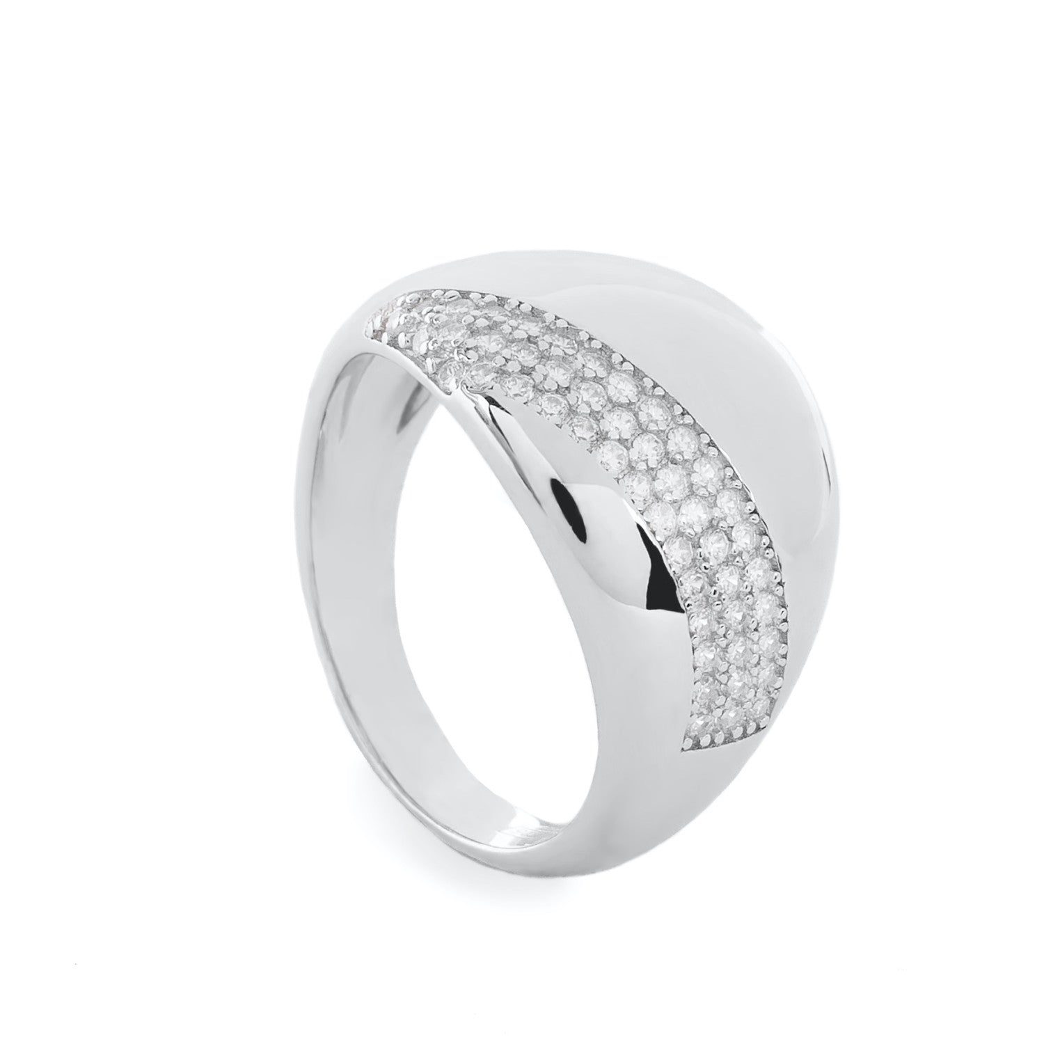 Anillos anchos diseño diagonal con carril de circonitas