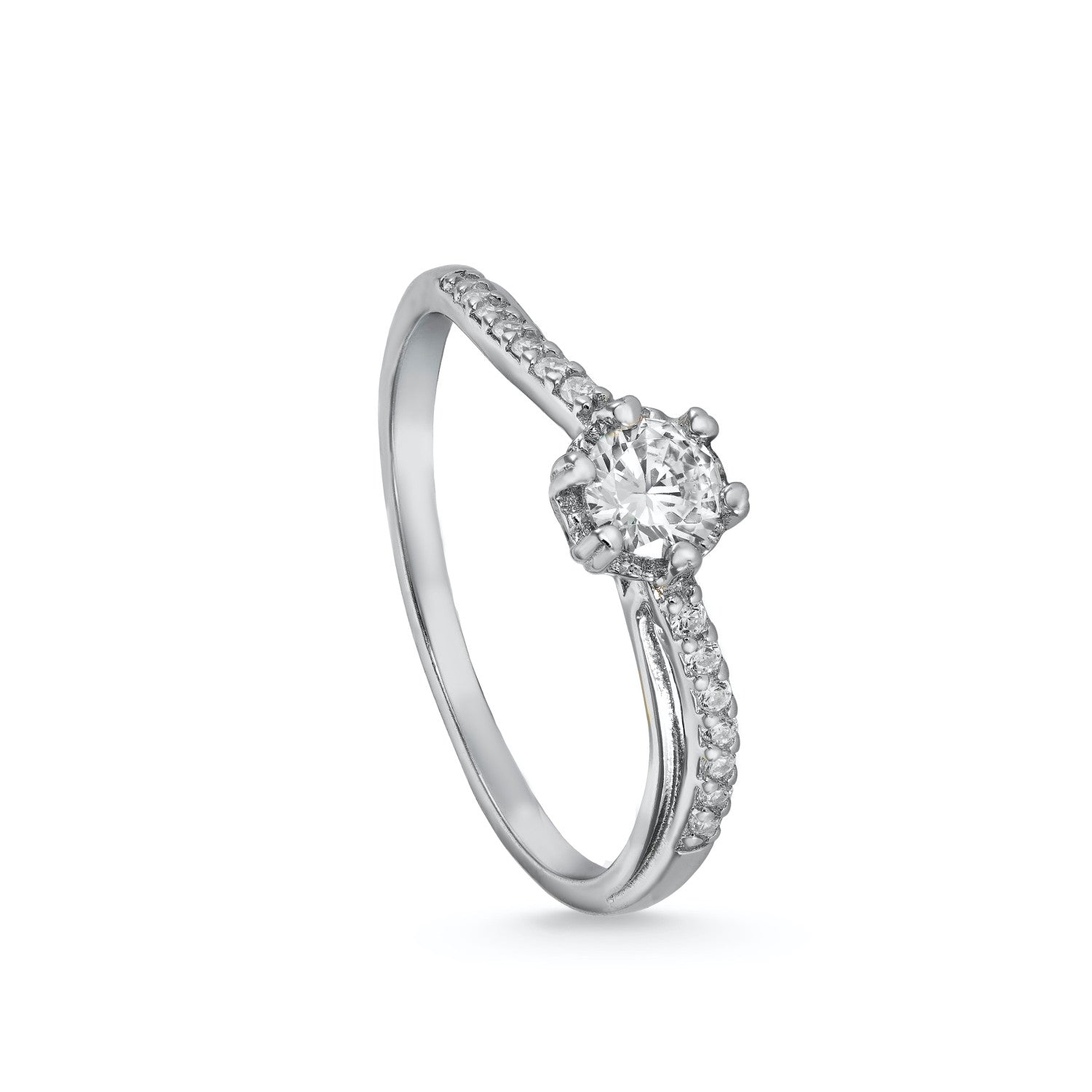 Anillo solitarios de plata diseño fino con circonitas