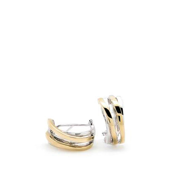 Pendientes bicolor doble carril diagonal con baño de oro