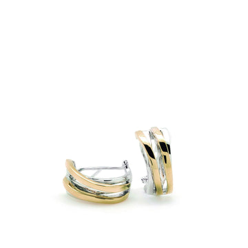 Pendientes bicolor doble carril diagonal con baño de oro