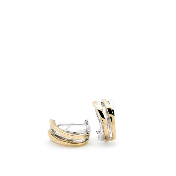 Pendientes bicolor doble carril diagonal con baño de oro