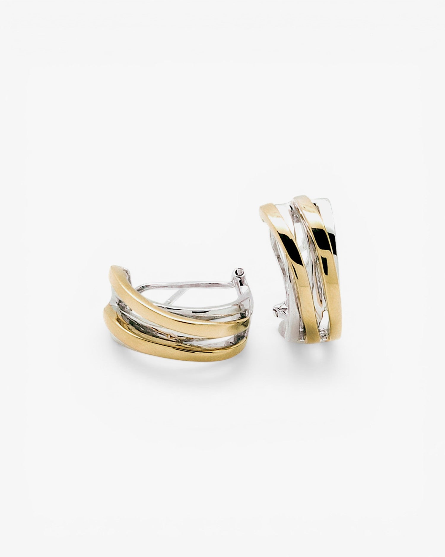Pendientes bicolor doble carril diagonal con baño de oro