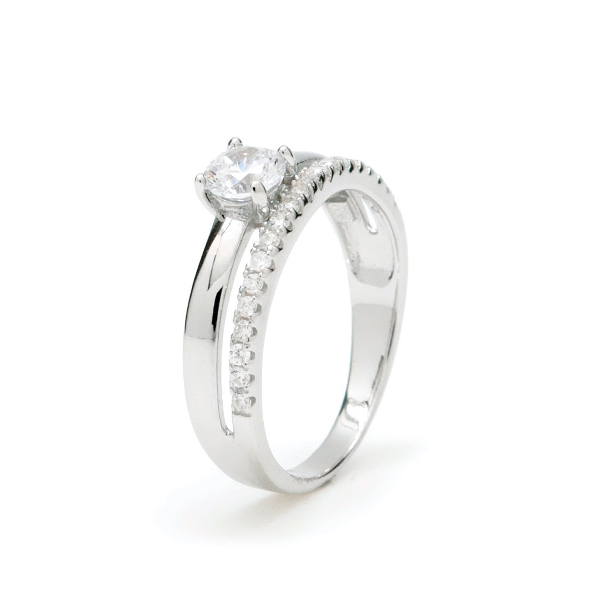 bague solitaires design de double rail avec zircon central