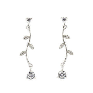 Long, delicate nature-inspired earrings with cubic zirconia