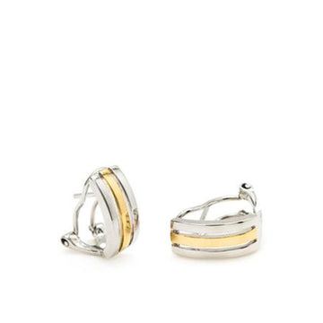 Pendientes cierre omega diseño lineal de plata bicolor