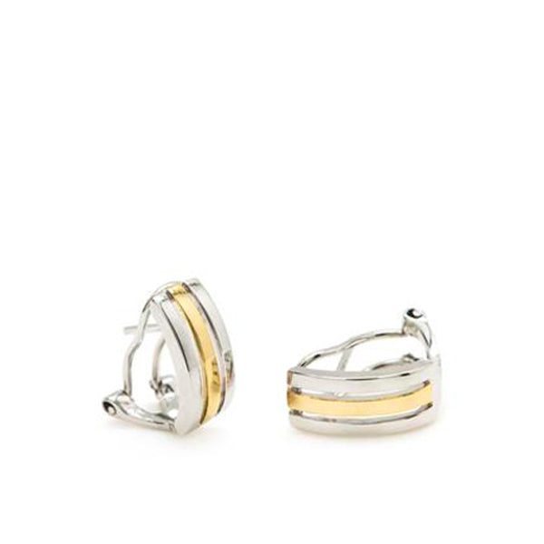 Pendientes cierre omega diseño lineal de plata bicolor