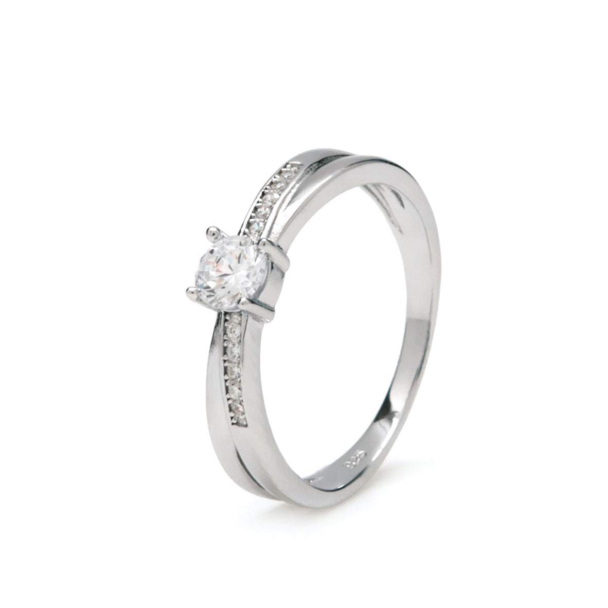 Anillo solitarios diseño diagonal motivo de cuarzo adamantino