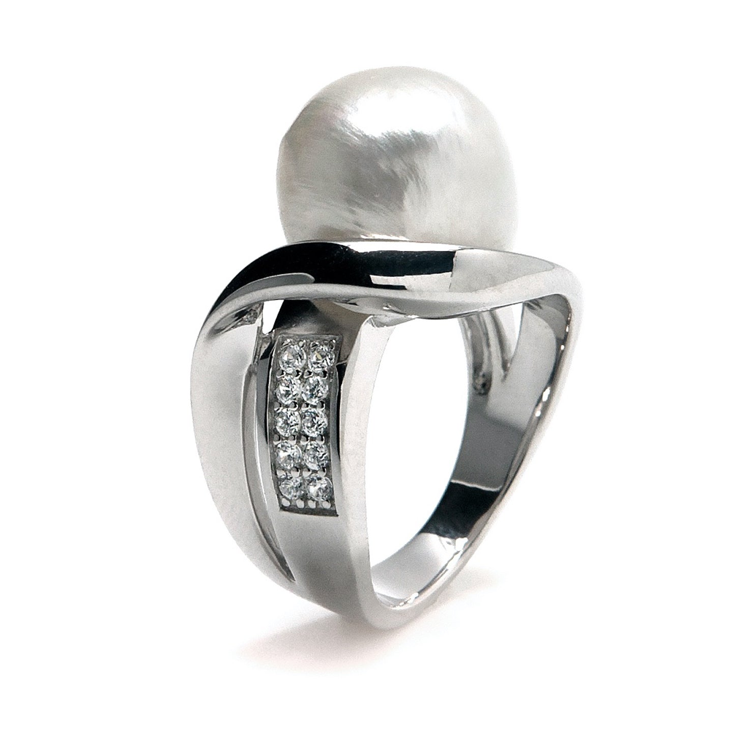 Anillos con perlas diseño irregular con circonita