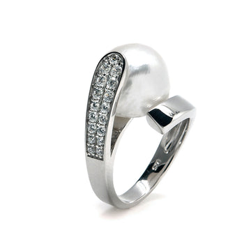 Anillos con perlas plata doble línea de circonitas