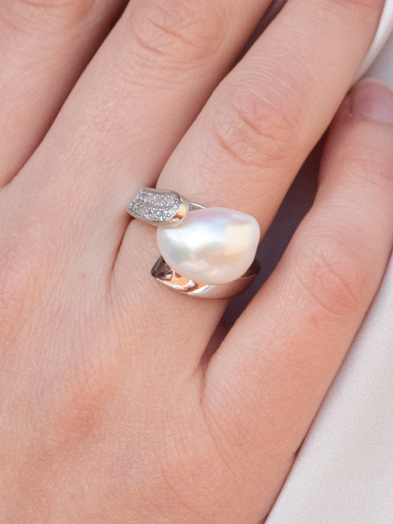 Anillos con perlas plata doble línea de circonitas