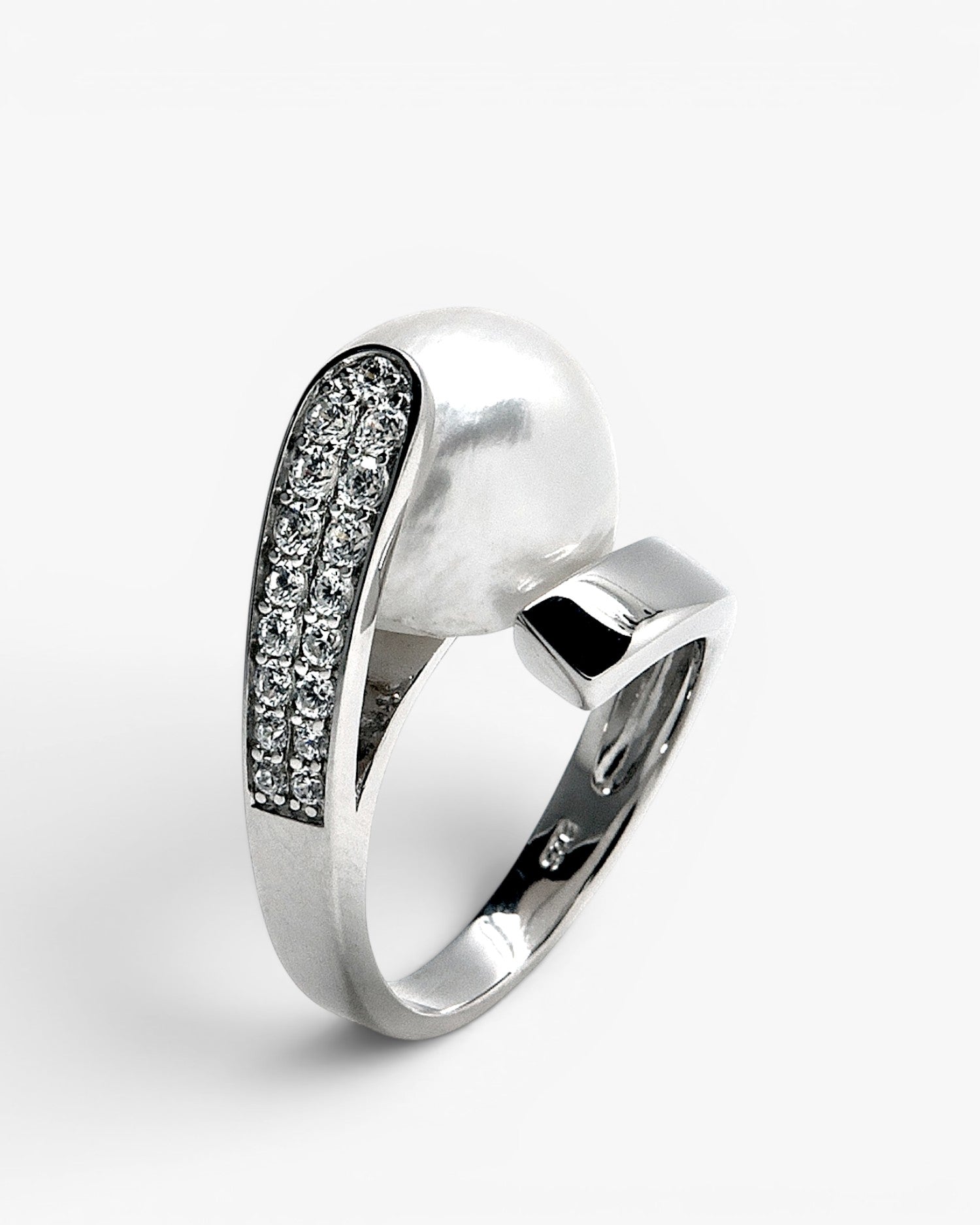 Anillos con perlas plata doble línea de circonitas