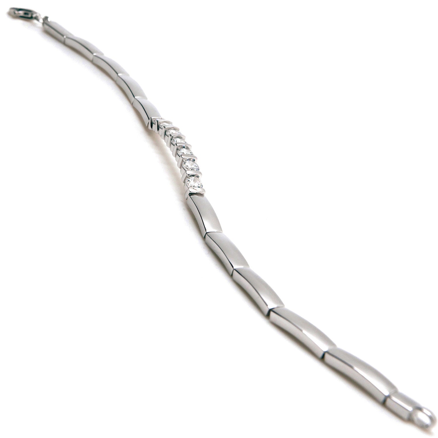 Pulseras brillantes de plata diseño de circonita central