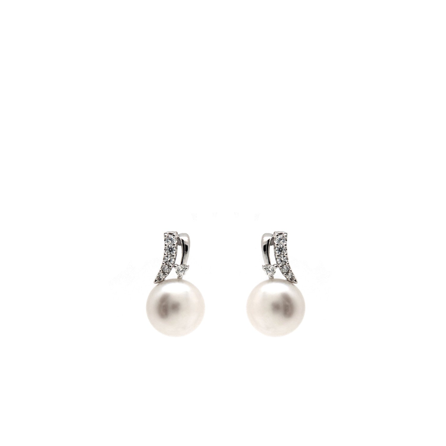 Pendientes perlas con carril de circonitas y plata lisa