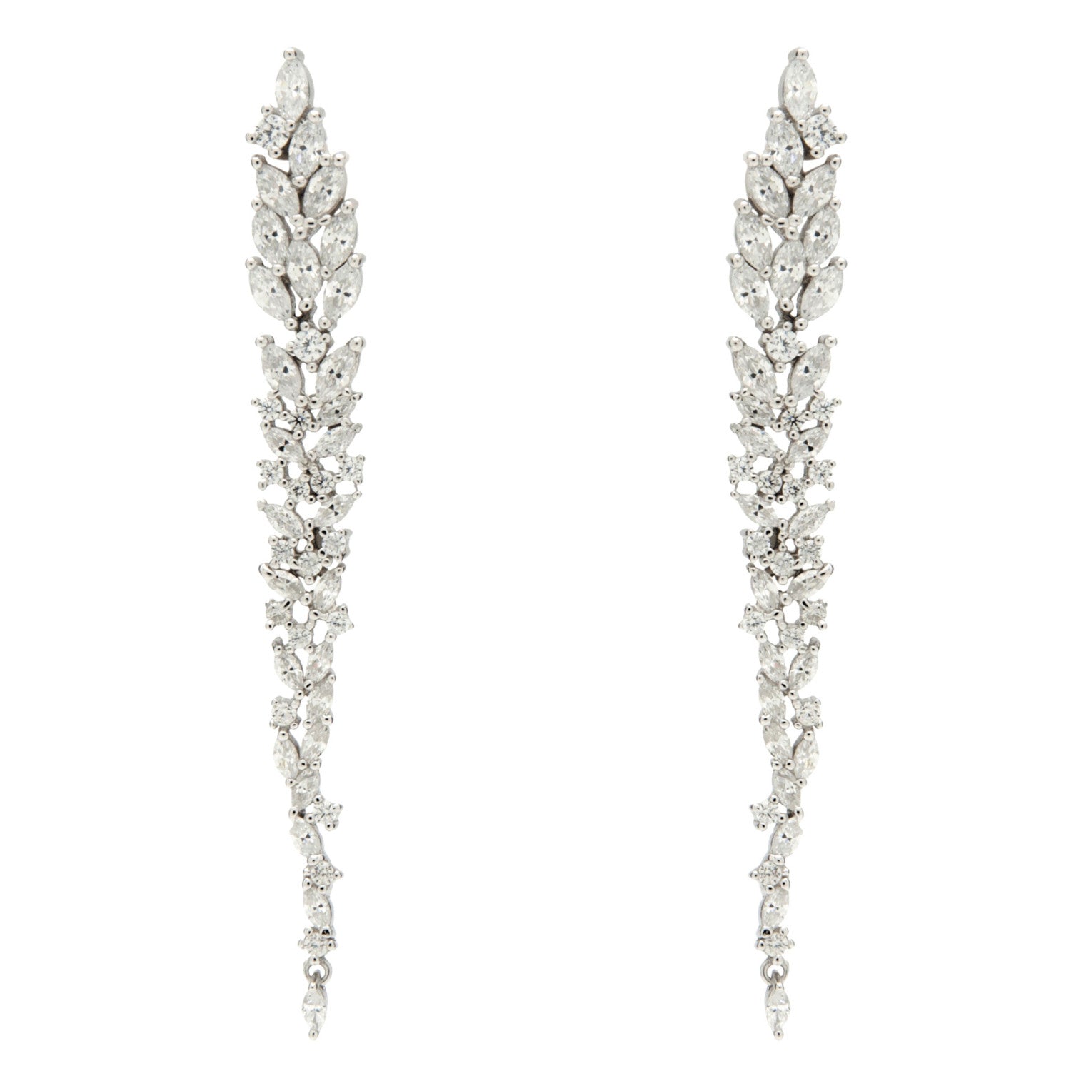 Pendientes largos novia con circonitas diseño floral