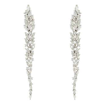Pendientes largos novia con circonitas diseño floral