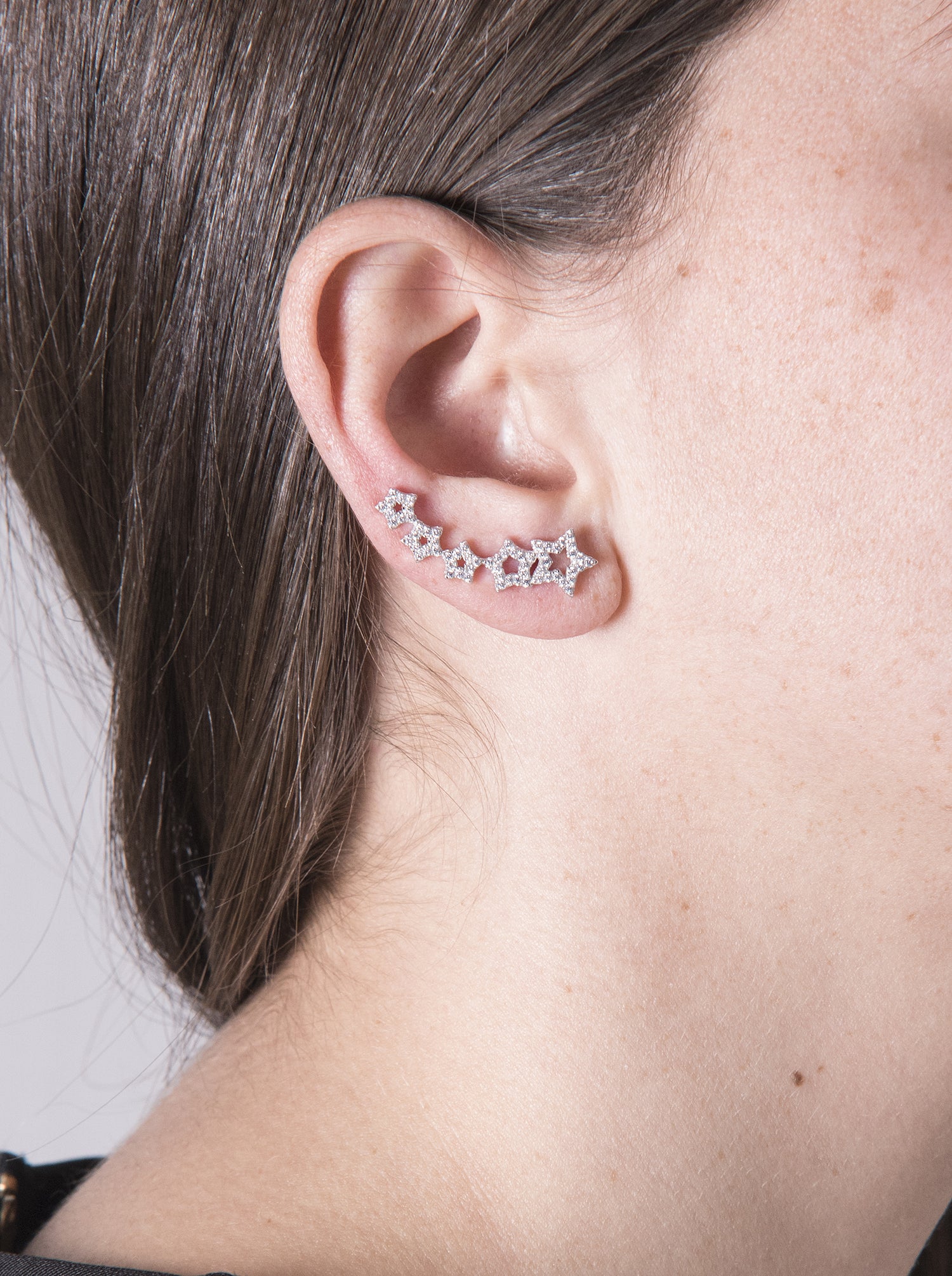 Pendientes trepadores de plata diseño estrellas con circonitas