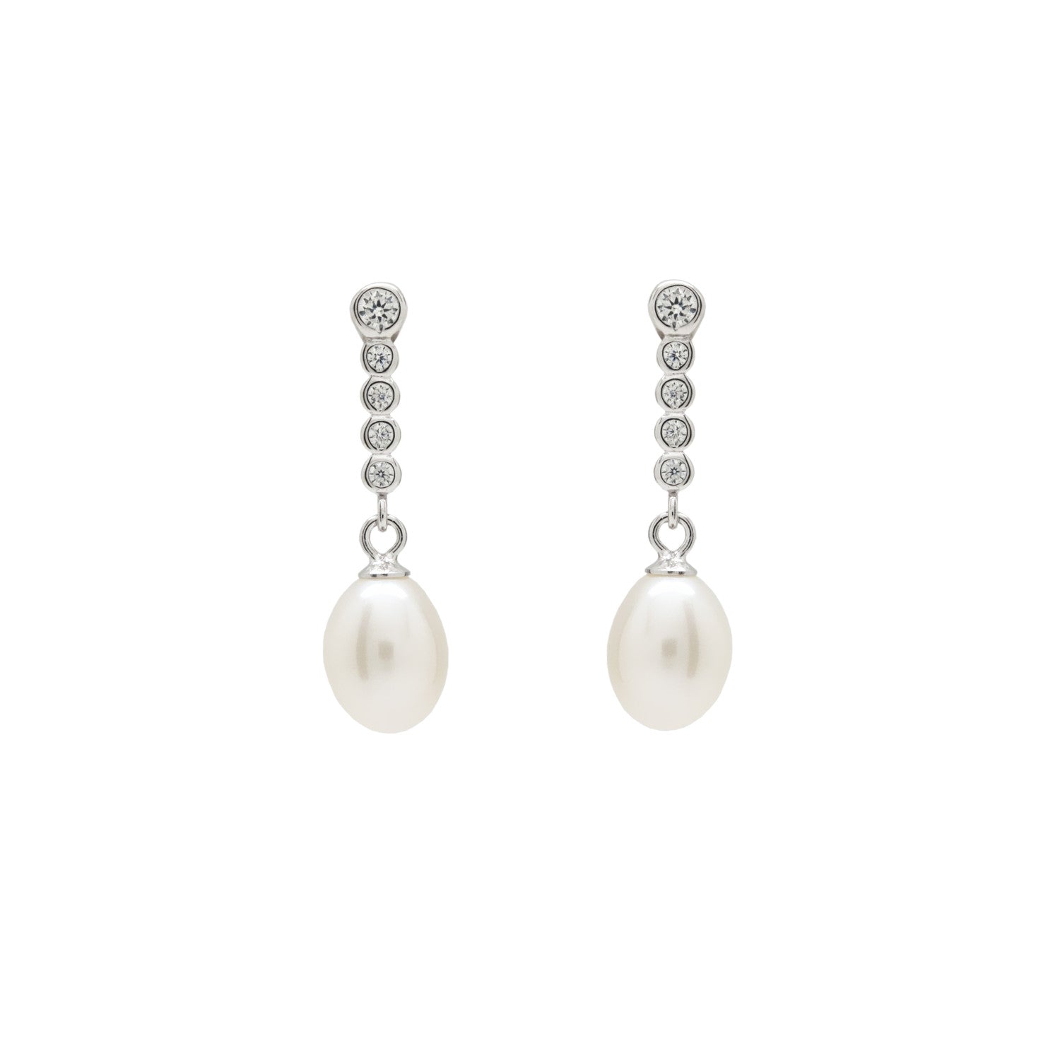 Pendientes de plata perla de agua dulce colgante diseño circonitas con movimiento