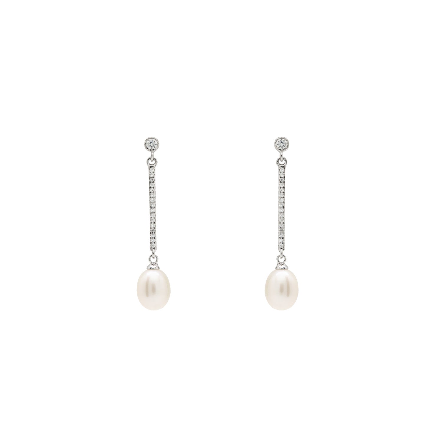 Pendientes largos perlas con movimiento y detalle de circonitas