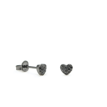 Pendientes brillantes pequeños baño rutenio motivo corazón y circonitas