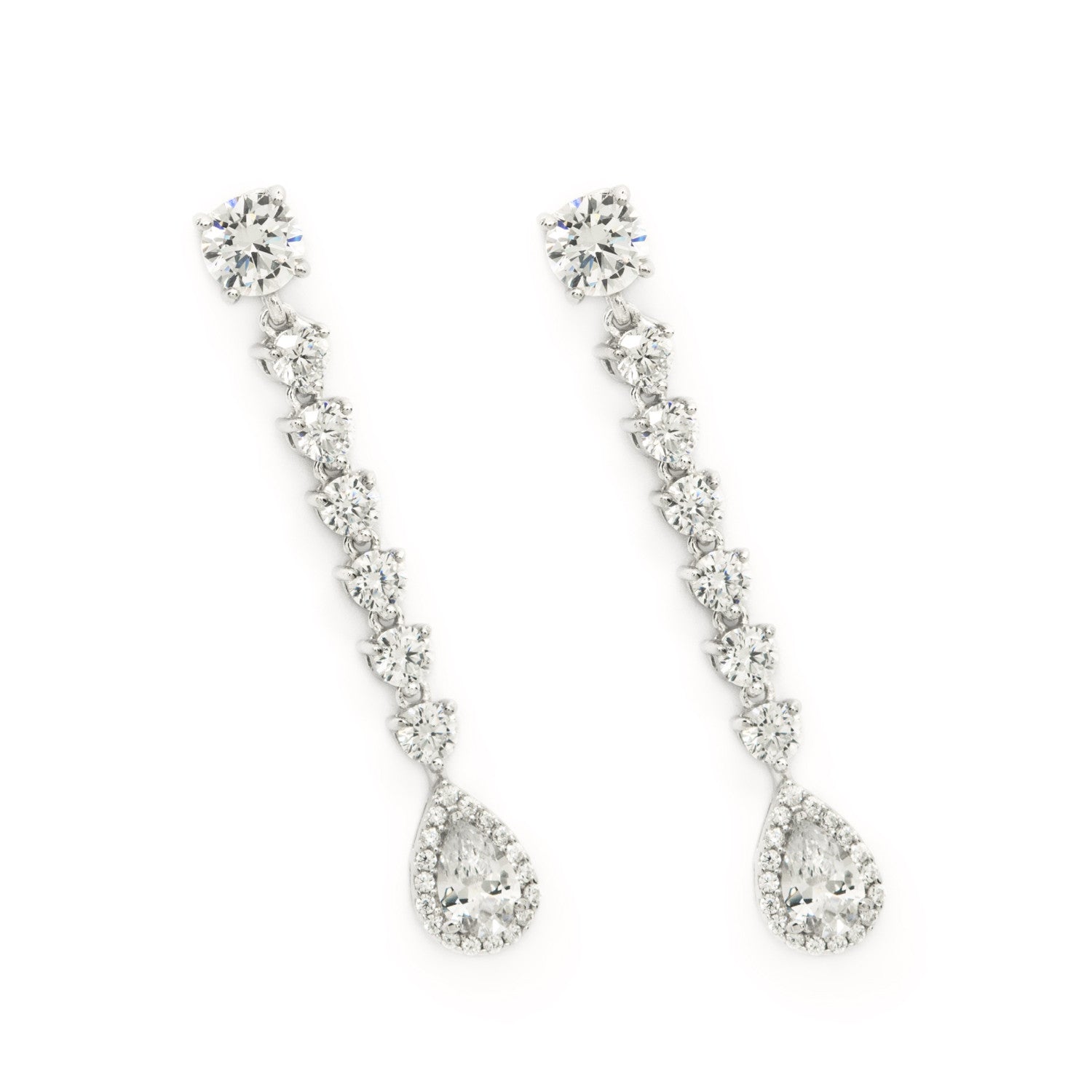 Pendientes largos novia de plata estilo lineal con circonitas