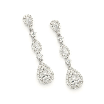 Pendientes largos novia de plata en diferentes tallas con circonitas