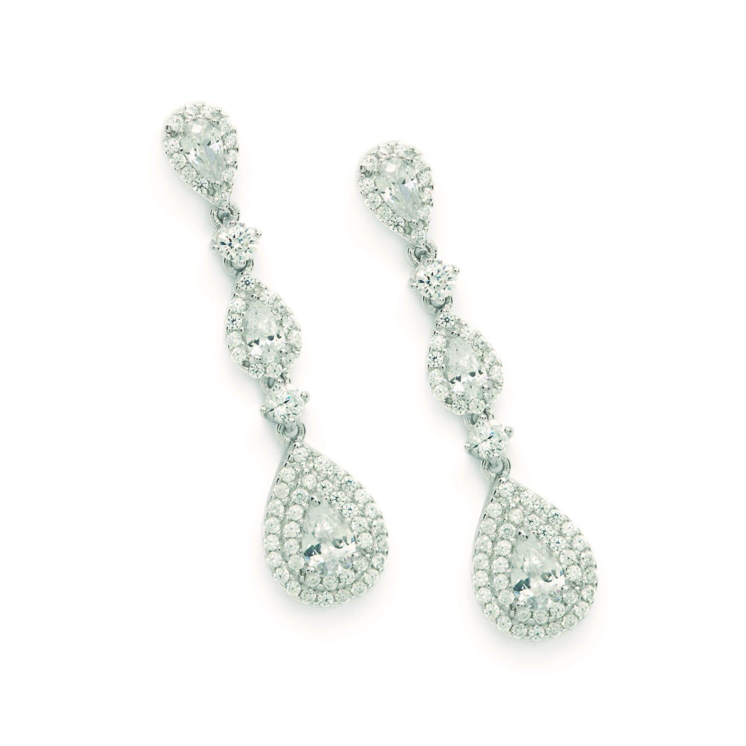 Pendientes largos novia de plata en diferentes tallas con circonitas