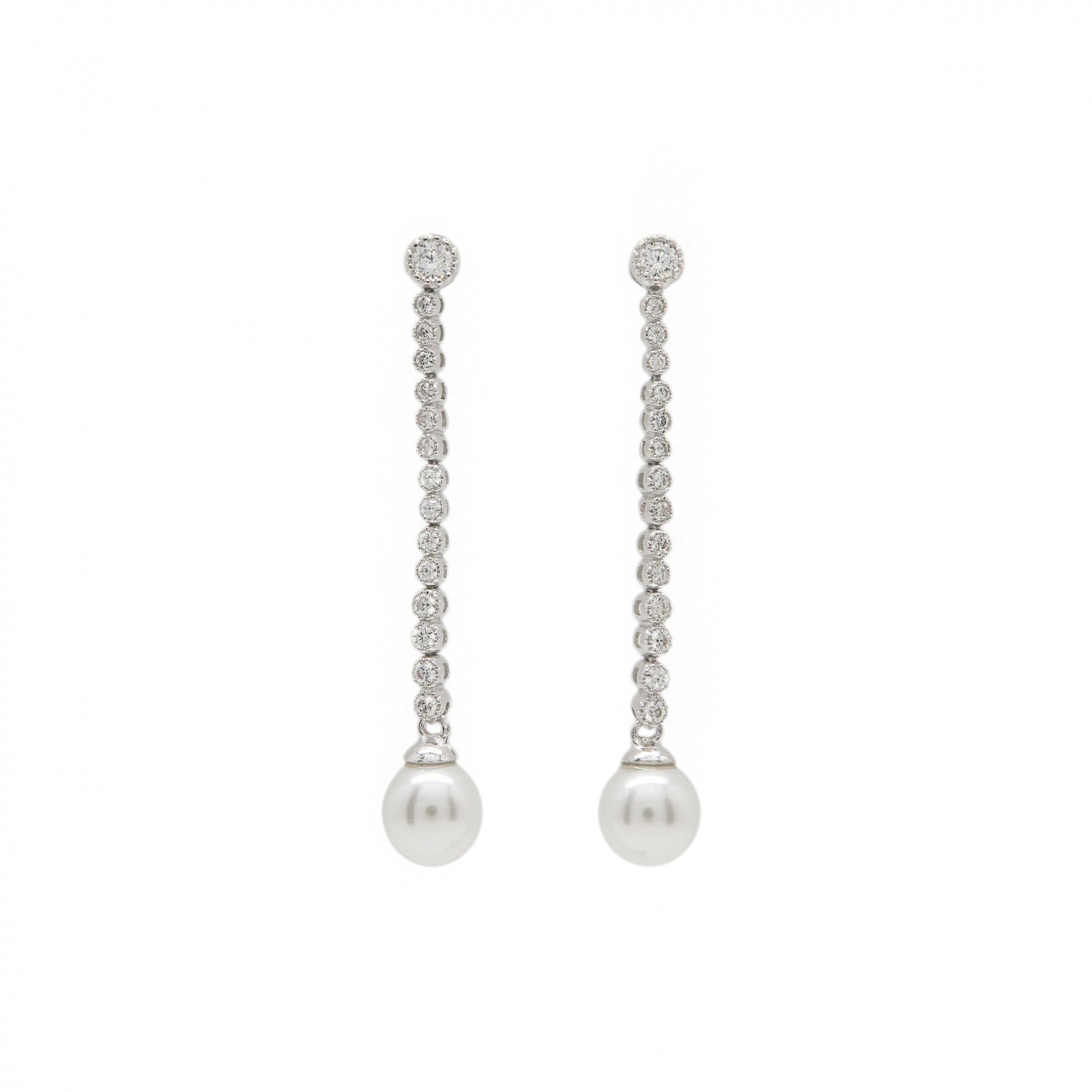 Pendientes largos perlas diseño elegante con circonitas
