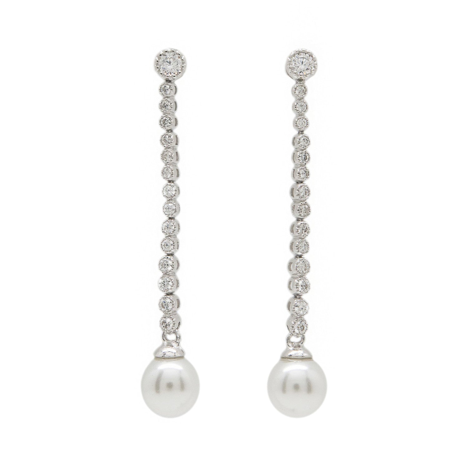 Pendientes largos perlas diseño elegante con circonitas