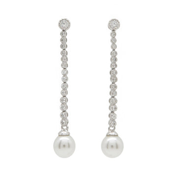 Élégantes boucles d'oreilles longues en perles ornées de zirconiums cubiques