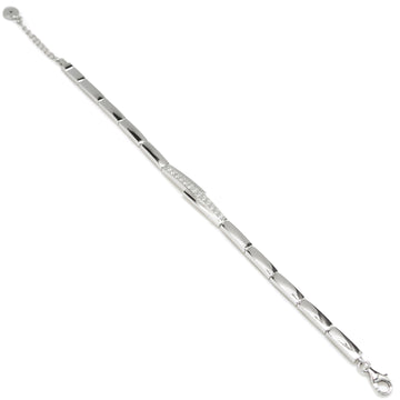 Pulseras brillantes de plata de bandas laterales inacabadas con detalle central de circonitas