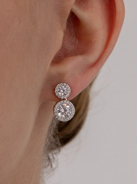 Boucles d'oreilles circulairesargent design double avec zircons