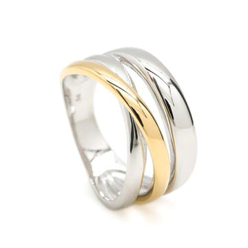 Anillo bicolor diseño de triple carril en plata lisa