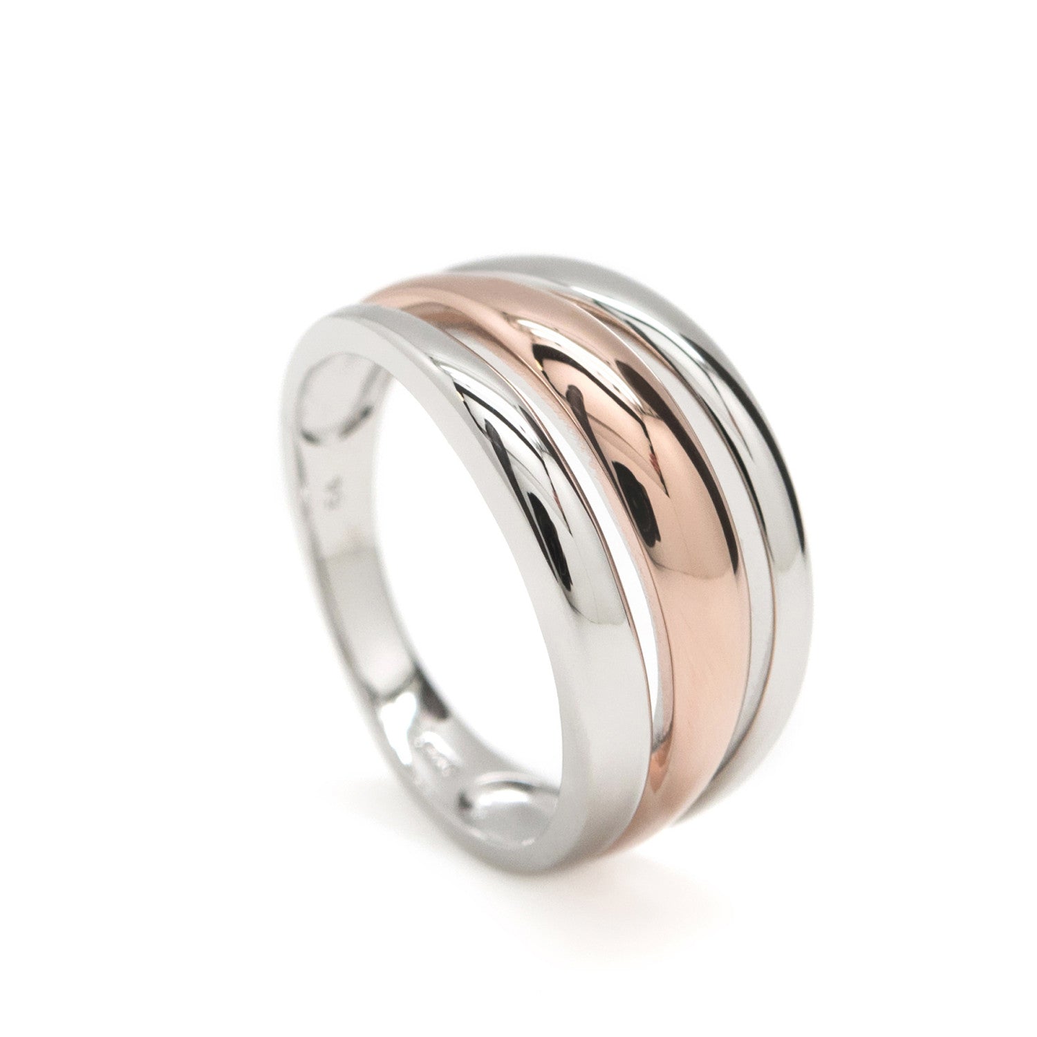 Anillos bicolor diseño triple carril simétrico