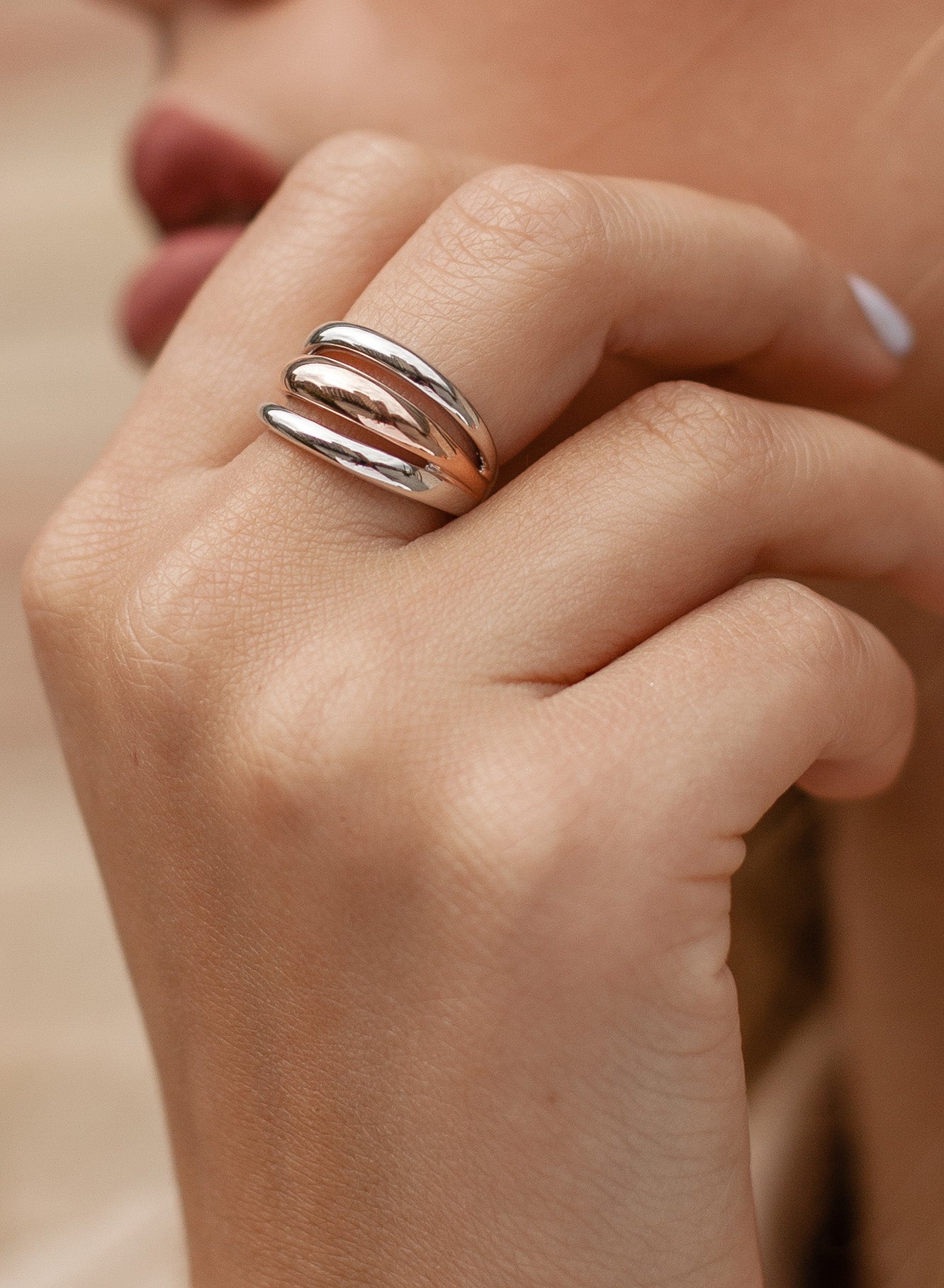 Anillos bicolor diseño triple carril simétrico