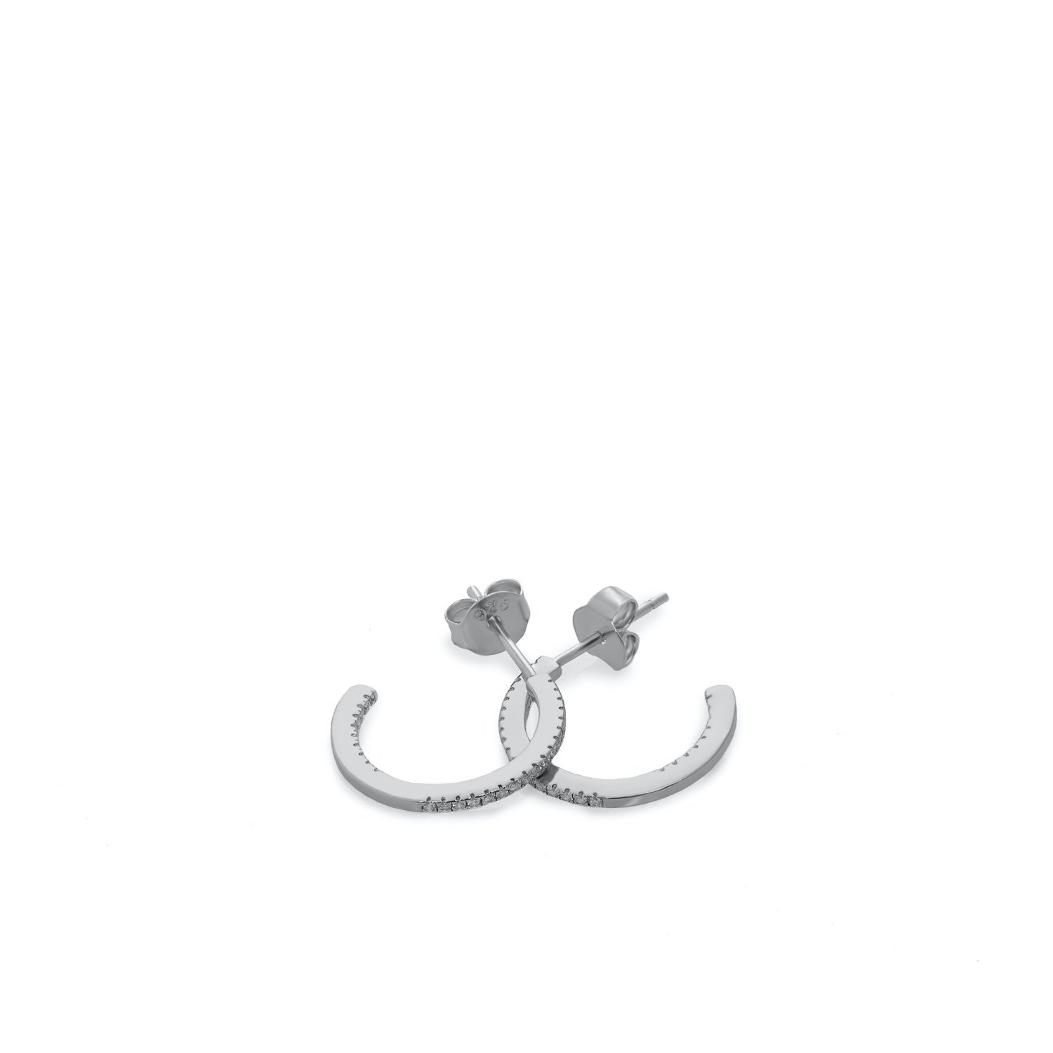 Pendientes aro de plata mini engaste circonitas blancas modelo pequeño