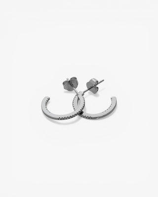 Mini boucles d'oreilles créoles argentées serties de zirconiums blancs, petit modèle