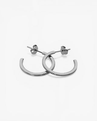 Pendientes aro de plata mini engaste circonitas blancas modelo mediano
