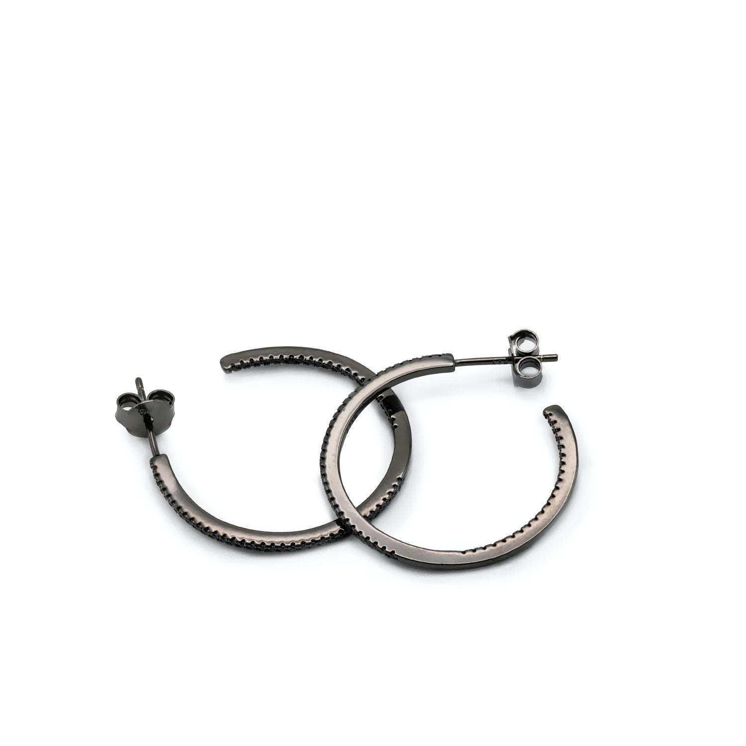 Pendientes aro con baño rutenio diseño circonitas negras modelo grande