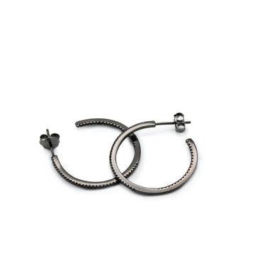 Pendientes aro con baño rutenio diseño circonitas negras modelo grande
