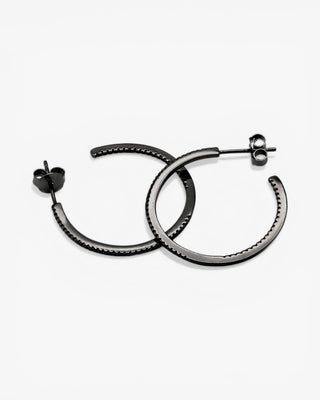 Pendientes aro con baño rutenio diseño circonitas negras modelo grande