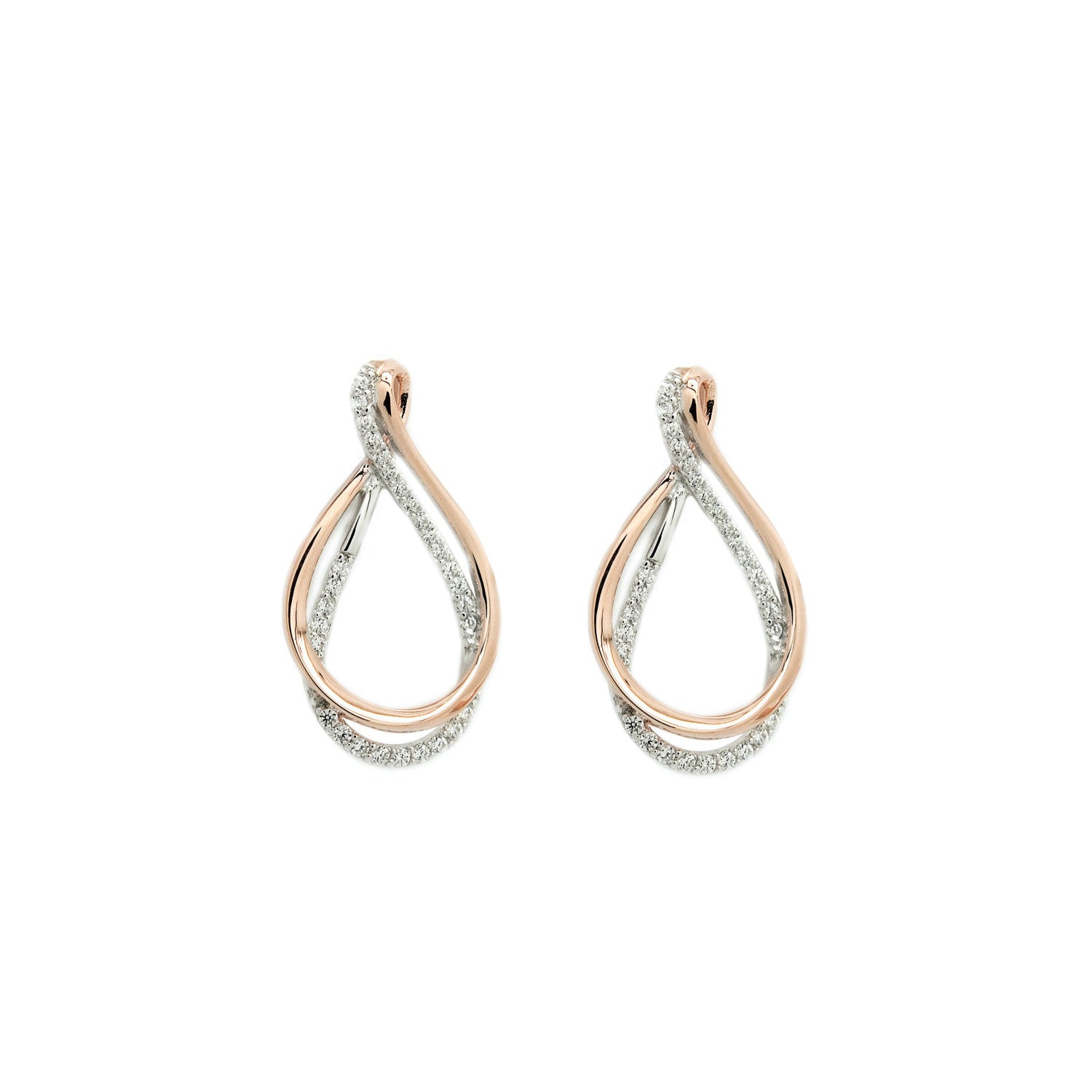 earrings two tone curvilinear motive silver zirconia