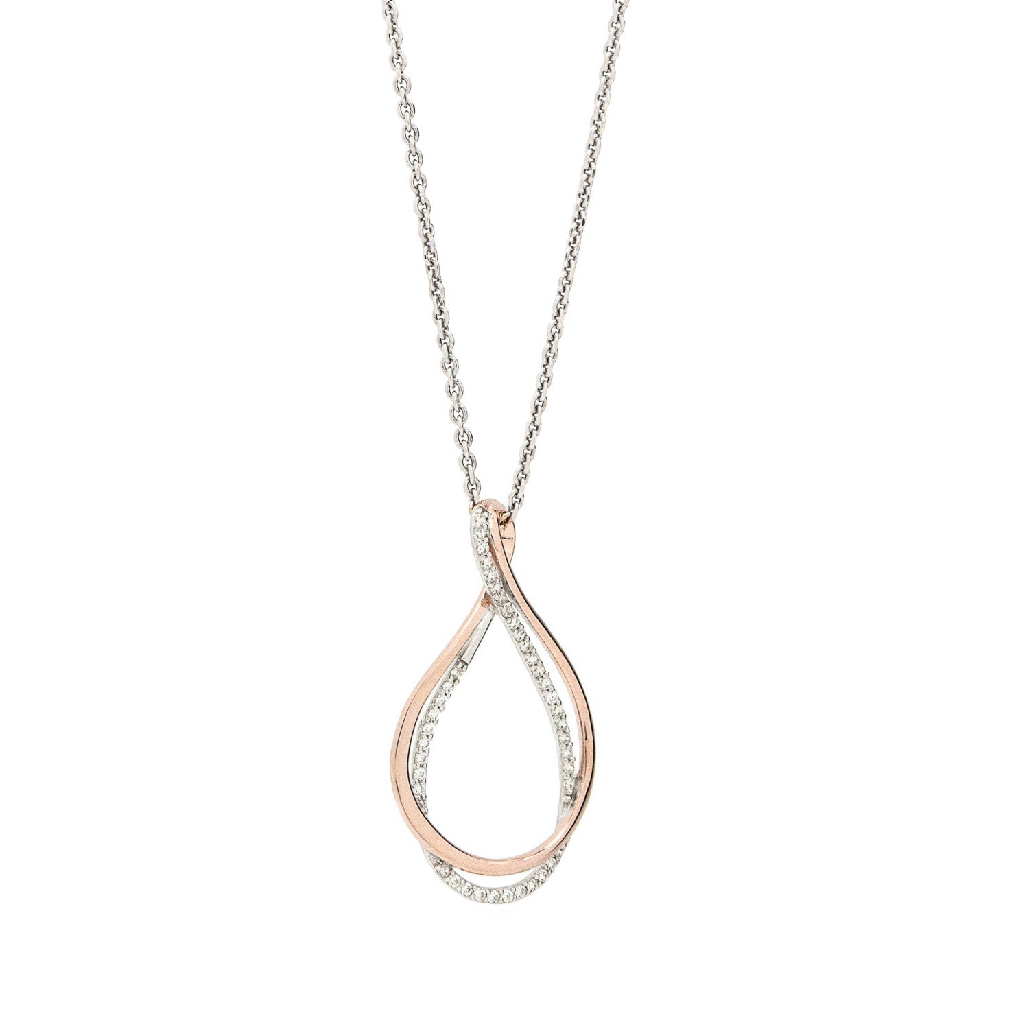 Pendants two tone silver with zirconia and curlgold in Pink