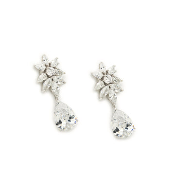 Festive small silver bridal earrings with floral design