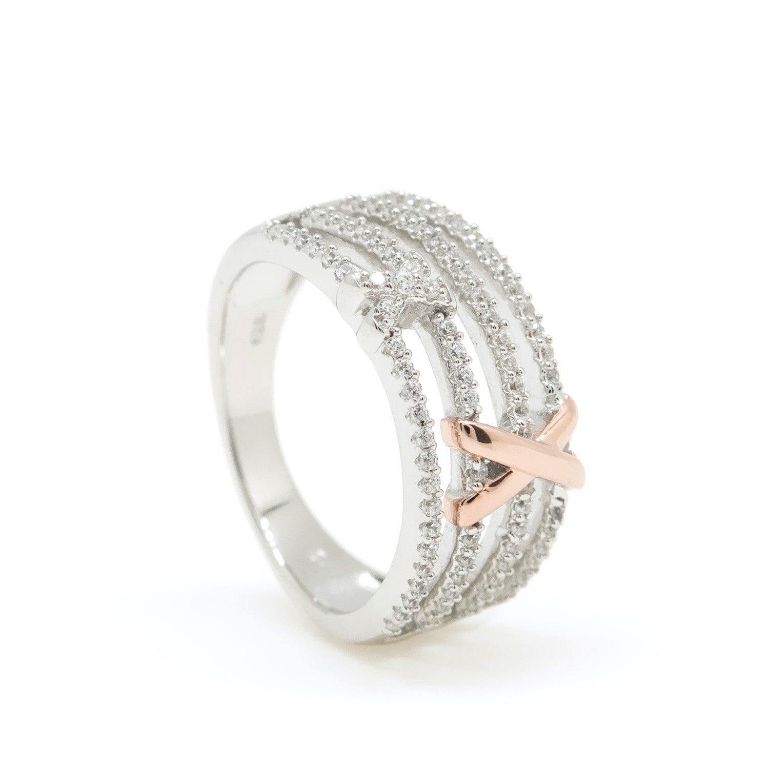 Anillos circonitas de plata con grapa cruzada