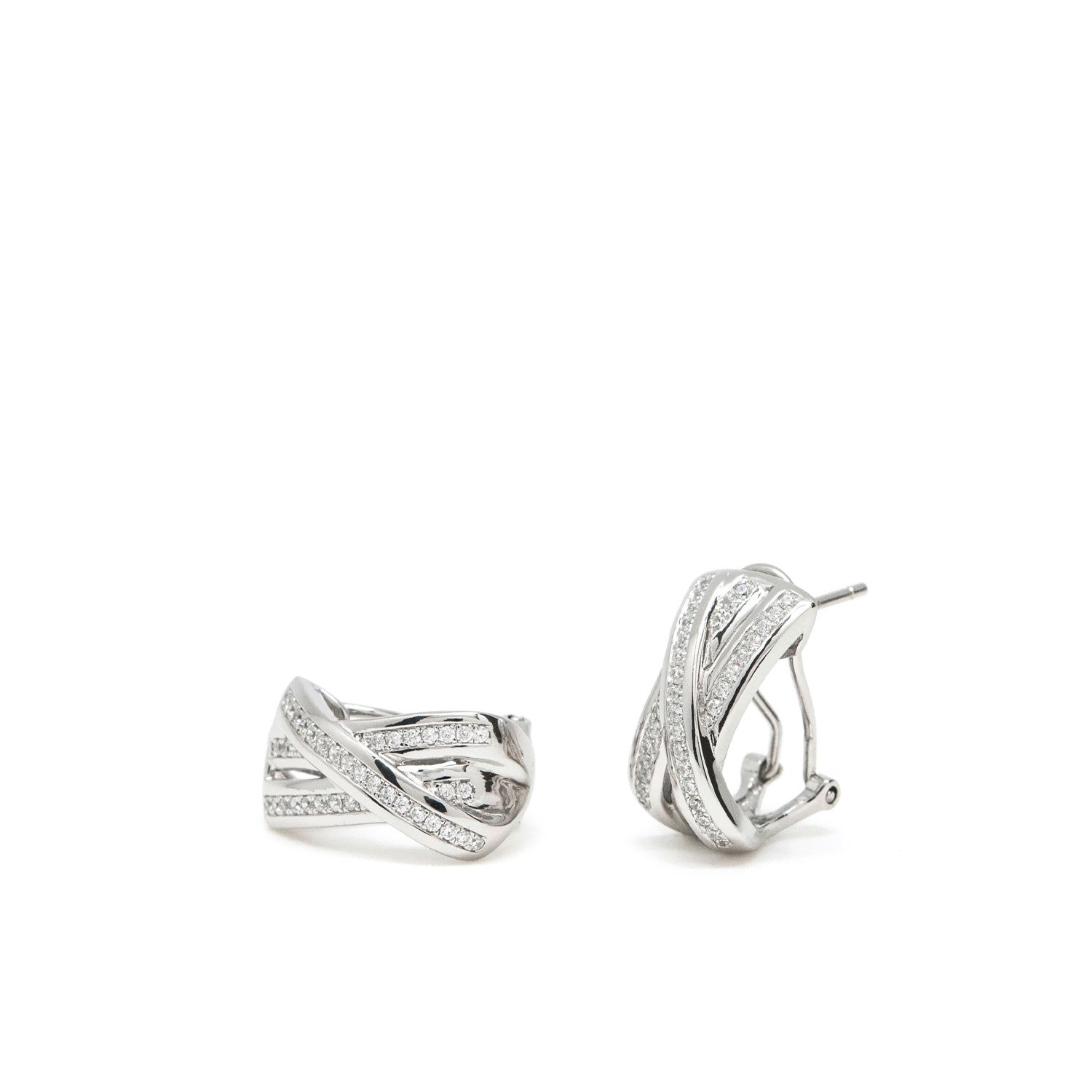 Boucles d'oreilles fermeture omega design rails avec zircons