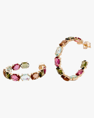 Boucles d'oreilles créoles ornées de pierres précieuses aux tons chauds